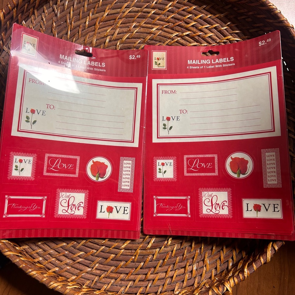 Vintage 2002 Current Inc Love Mailing Labels Sticker Sheets 2 Pack Lot Red Rose